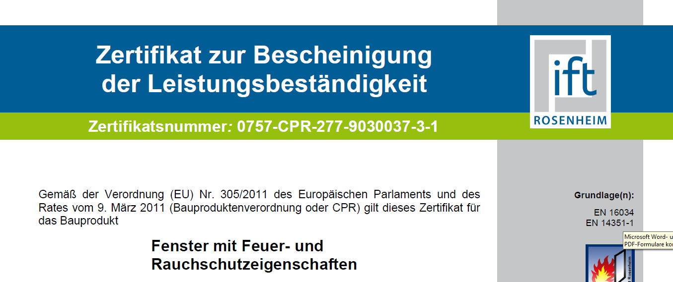 Zertifikat zur Bescheinigung der Leistungsbeständigkeit Zelenka Brandschutztechnik